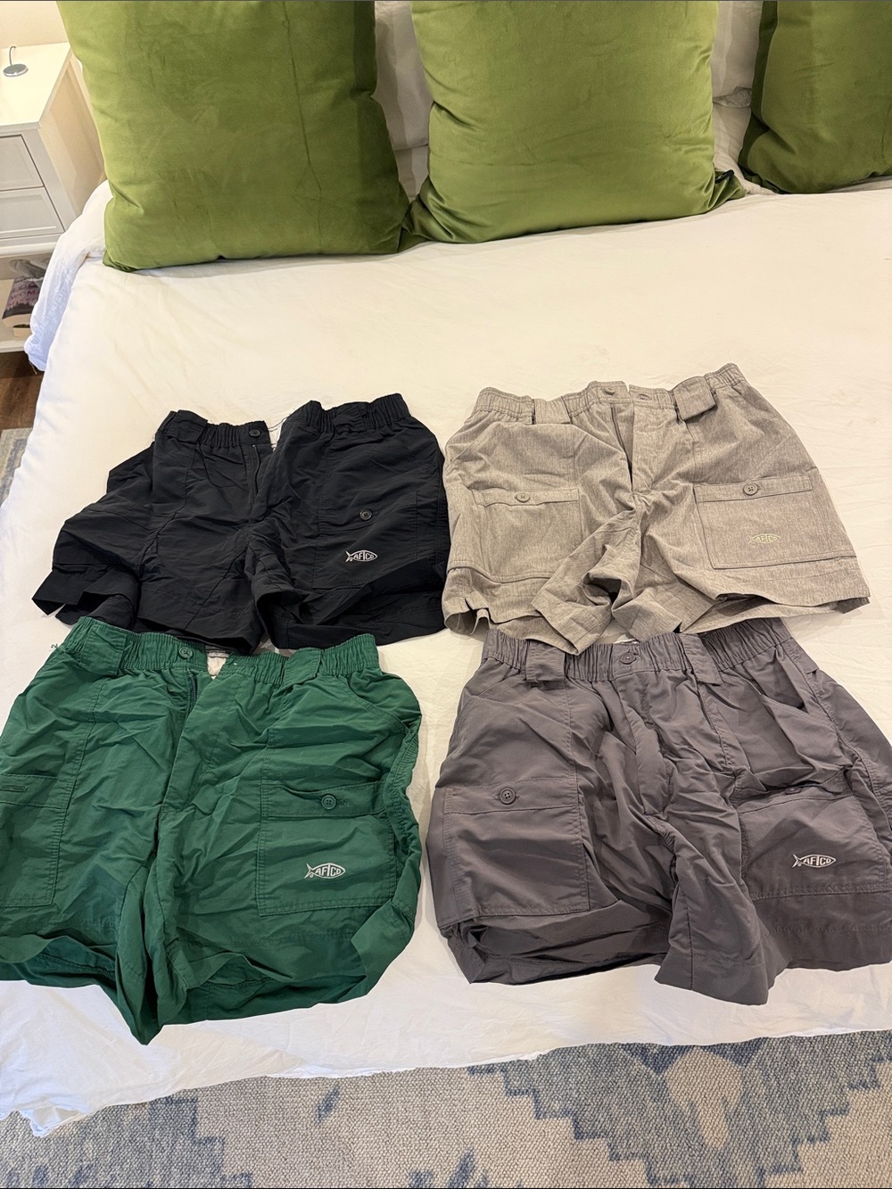AFTCO Men's Cargo Shorts — Black, Green, Gray, and Tan size 32